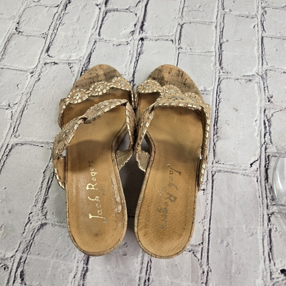 Jack Roger's Lauren cork gold medallion wedge sandals - Picture 6 of 12